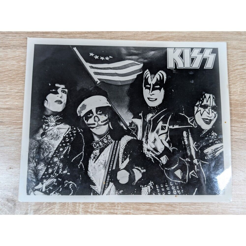 Vintage KISS Band Black & White Photo Rock Music Memorabilia Gene Simmons